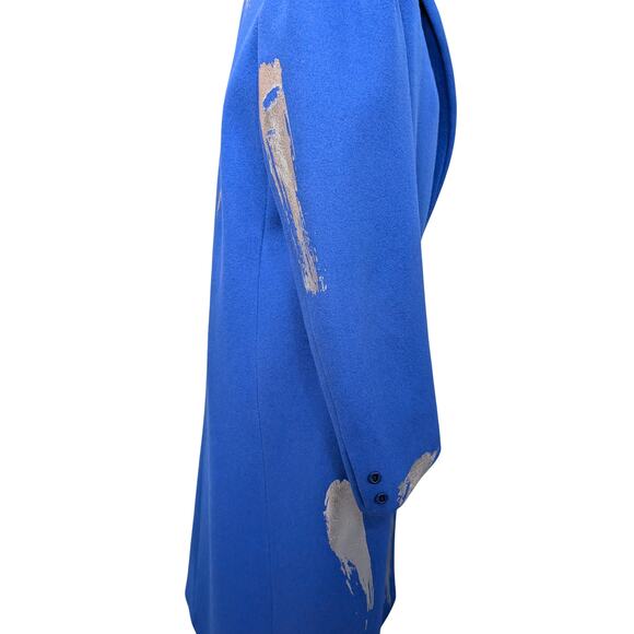 Vintage Cobalt Blue 100% Wool Coat with Silver Brush Strokes M/L - Picture 8 of 16
